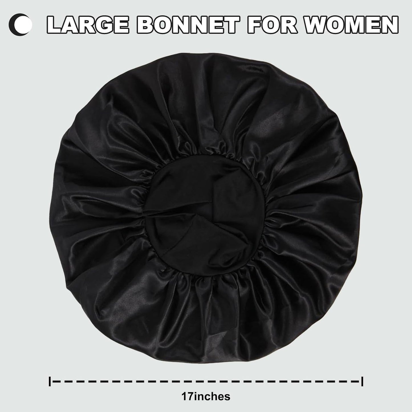 Extra Large Satin Bonnet Hair Cap, 17Inches Silk Bonnet for Sleeping, Jumbo Silk Sleep Cap for Women Braids Curly Hair Locs 1Pcs (Black)