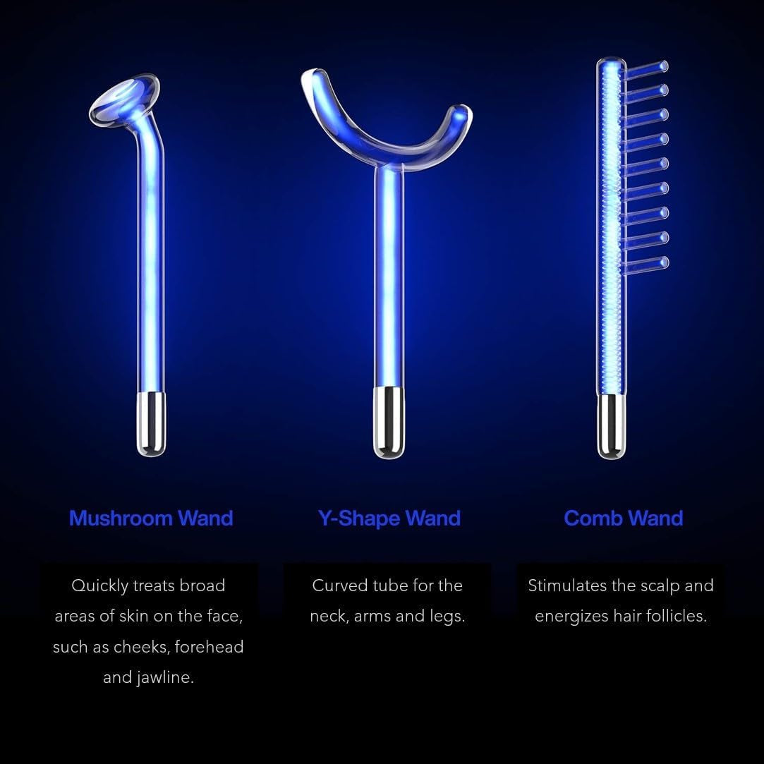 Nuderma Clinical Skin Therapy Wand - Portable Device with 6 Fusion Neon and Argon Wands for Anti-Aging, Skin Tightening, Clarifying, and Radiance Enhancement