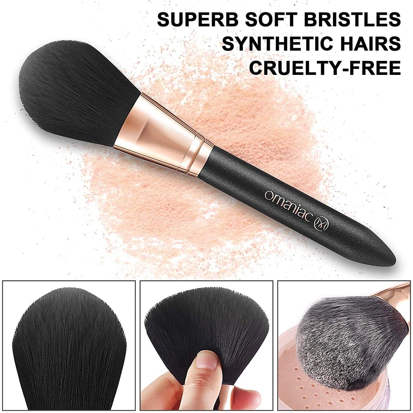 Makeup Brush Set Professional, 12 Pearlescent Wood Handle Makeup Brushes, Premium Cruelty-Free Synthetic Fiber Hair, Travel Make up Brushes Set with Case (Black).