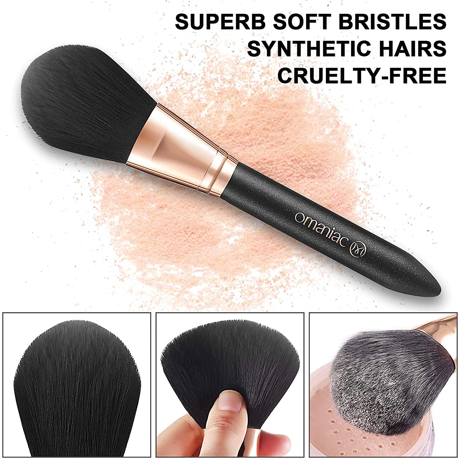 Makeup Brush Set Professional, 12 Pearlescent Wood Handle Makeup Brushes, Premium Cruelty-Free Synthetic Fiber Hair, Travel Make up Brushes Set with Case (Black).