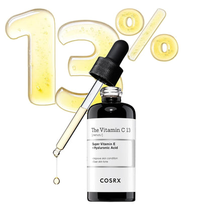 Pure Vitamin C 13% Serum with Vitamin E & Hyaluronic Acid, Hydrating Facial Serum for Fine Lines, Uneven Skin Tone & Dull Skin, 0.67Fl.Oz/20Ml, Korean Skin Care