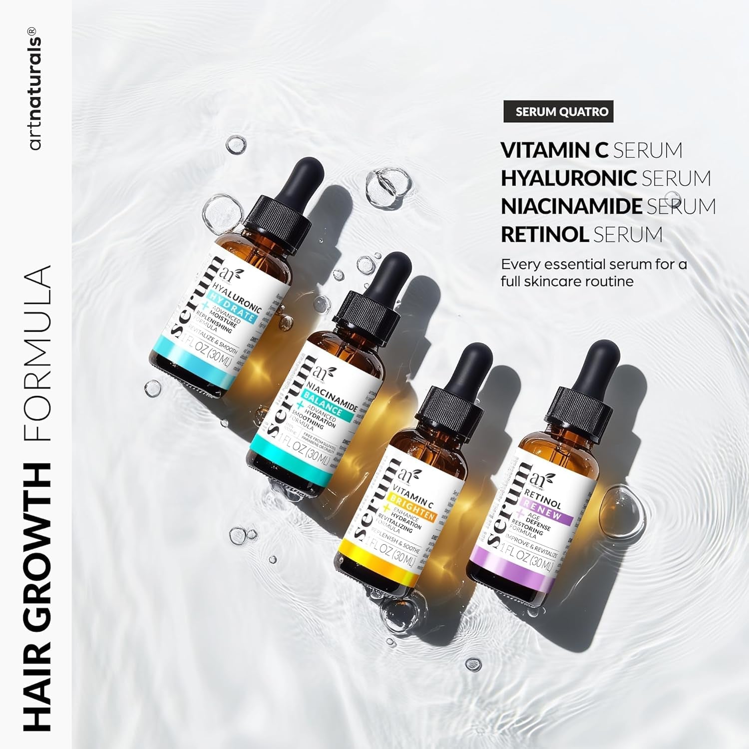 Vitamin C Serum Skin Care 4-Piece Set: Includes Retinol, Hyaluronic Acid & Niacinamide – Anti-Aging, Skin Brightening, Hydrating, Wrinkle Reduction, Dark Spot Corrector – 3-Month Supply –