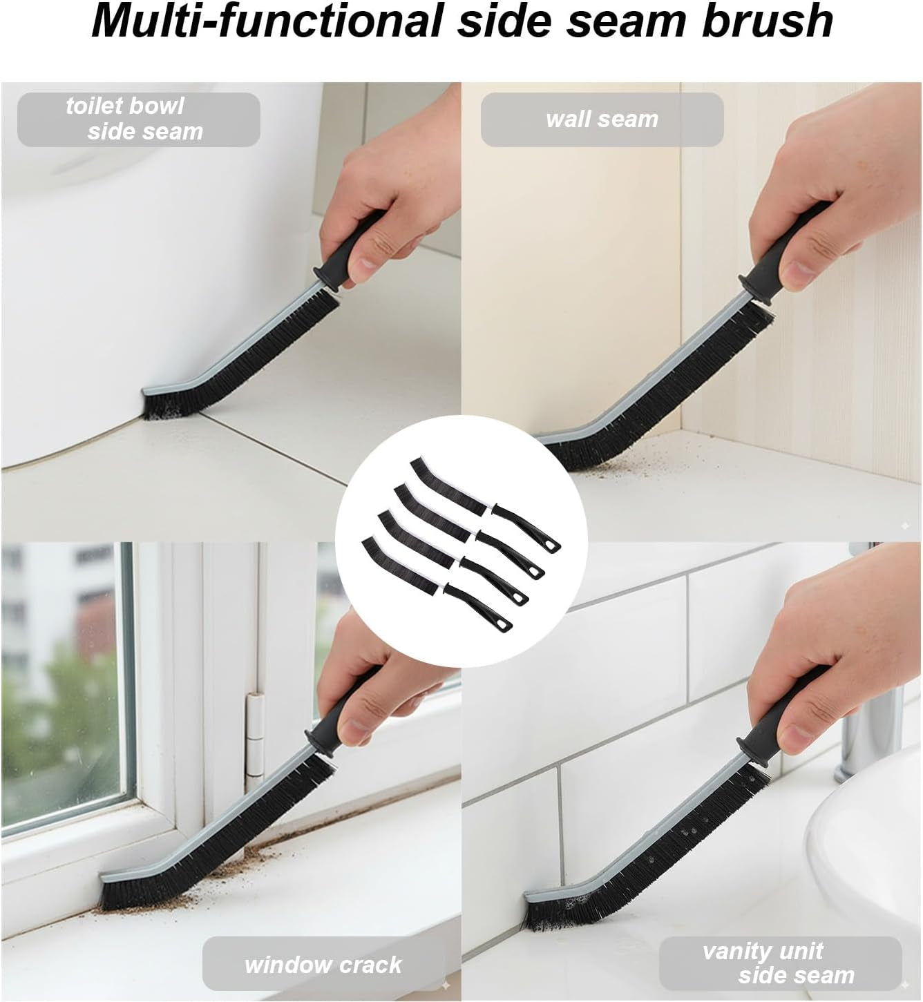 Crevice Cleaning Brushes Set 4 Pack, Small Grout and Gap Cleaner Brushes for Shower, Tile, Toilet, Kitchen and Bathroom, Narrow Scrub Brushes for Household Use and Deep Cleaning