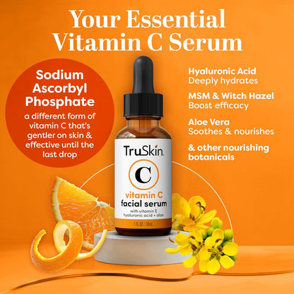 Vitamin C Serum for Face – anti Aging Formula with Vitamin C, Hyaluronic Acid, Vitamin E – Brightening Serum – Improve Appearance of Dark Spots, Tone, Fine Lines & Wrinkles, 1 Fl Oz