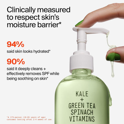 Superfood Facial Cleanser, Kale and Green Tea Spinach Face Wash, Gentle Makeup Remover + Pore Minimizer for All Skin Types, Vegan, Refillable Skincare