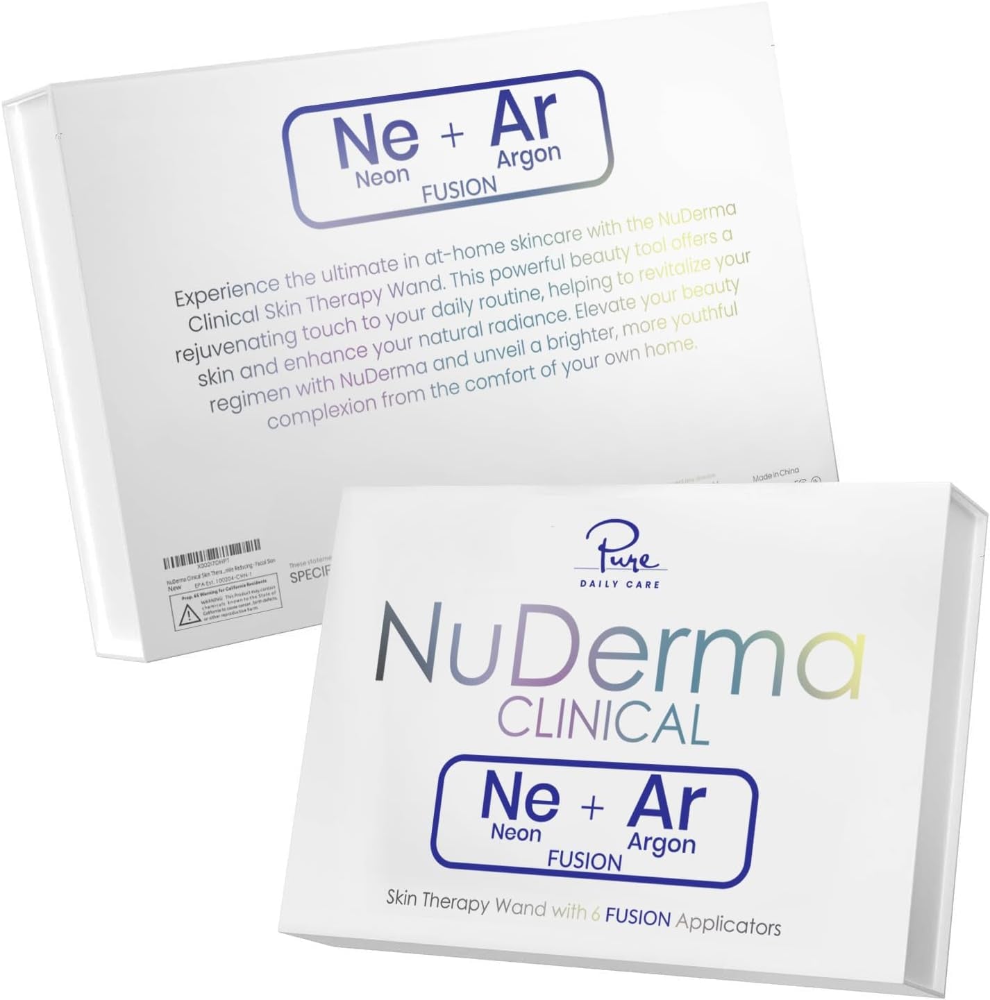Nuderma Clinical Skin Therapy Wand - Portable Device with 6 Fusion Neon and Argon Wands for Anti-Aging, Skin Tightening, Clarifying, and Radiance Enhancement