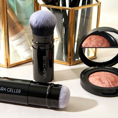 Retractable Airbrush Kabuki Brush for All Face Makeup & Foundation for Liquid, Cream and Powder Face Makeup with Aluminum Handle