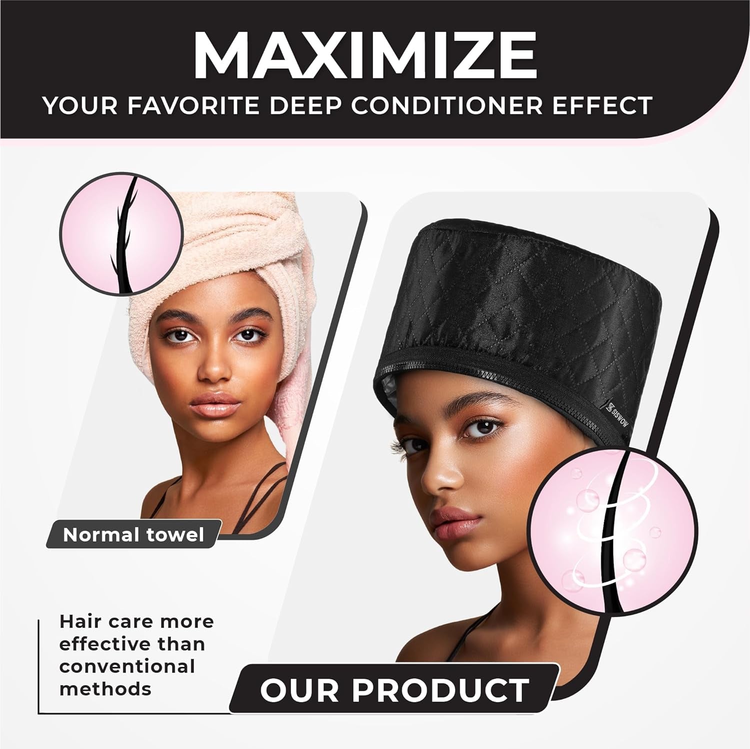 Professional Hair Steamer for Natural Hair with 10 Heat Settings - Quick Heating Thermal Cap for Deep Conditioning, Ideal for Black Hair (Black)