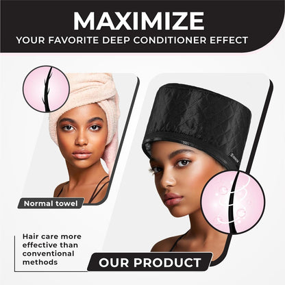 Professional Hair Steamer for Natural Hair with 10 Heat Settings - Quick Heating Thermal Cap for Deep Conditioning, Ideal for Black Hair (Black)