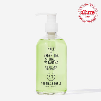 Superfood Facial Cleanser, Kale and Green Tea Spinach Face Wash, Gentle Makeup Remover + Pore Minimizer for All Skin Types, Vegan, Refillable Skincare