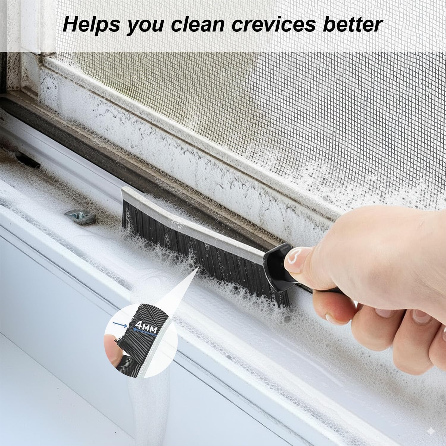Crevice Cleaning Brushes Set 4 Pack, Small Grout and Gap Cleaner Brushes for Shower, Tile, Toilet, Kitchen and Bathroom, Narrow Scrub Brushes for Household Use and Deep Cleaning