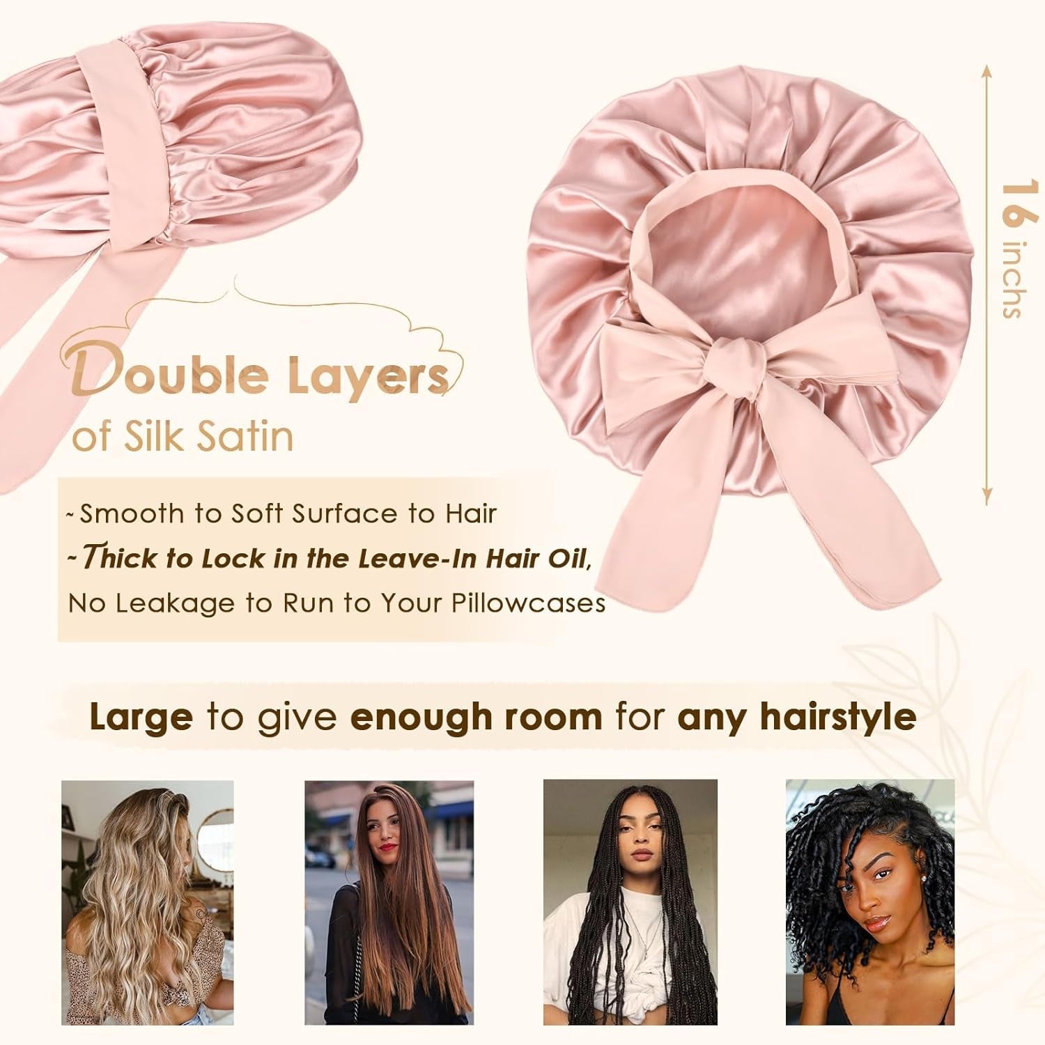 Double Layer Satin Lined Silk Bonnet for Women with Tie Band - Ideal for Curly Hair Care During Sleep